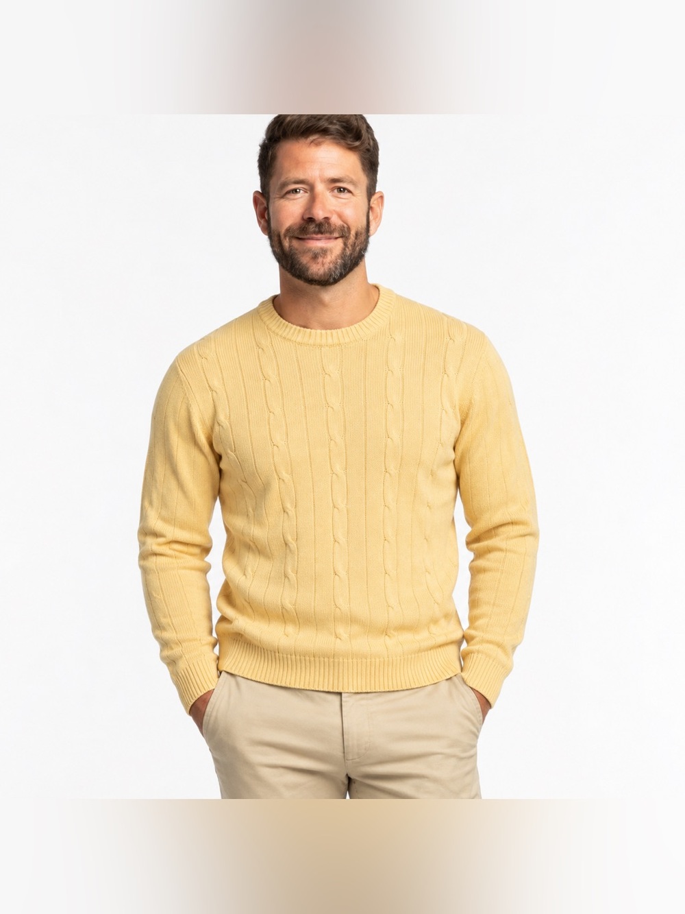 Vintage Oscar De La Renta 100% Cotton Crewneck Sweater Cable Knit Yellow *i